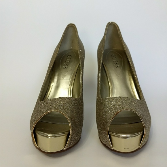 Guess gold glittery platform heels shoes 7 1/2 M - Picture 2 of 6